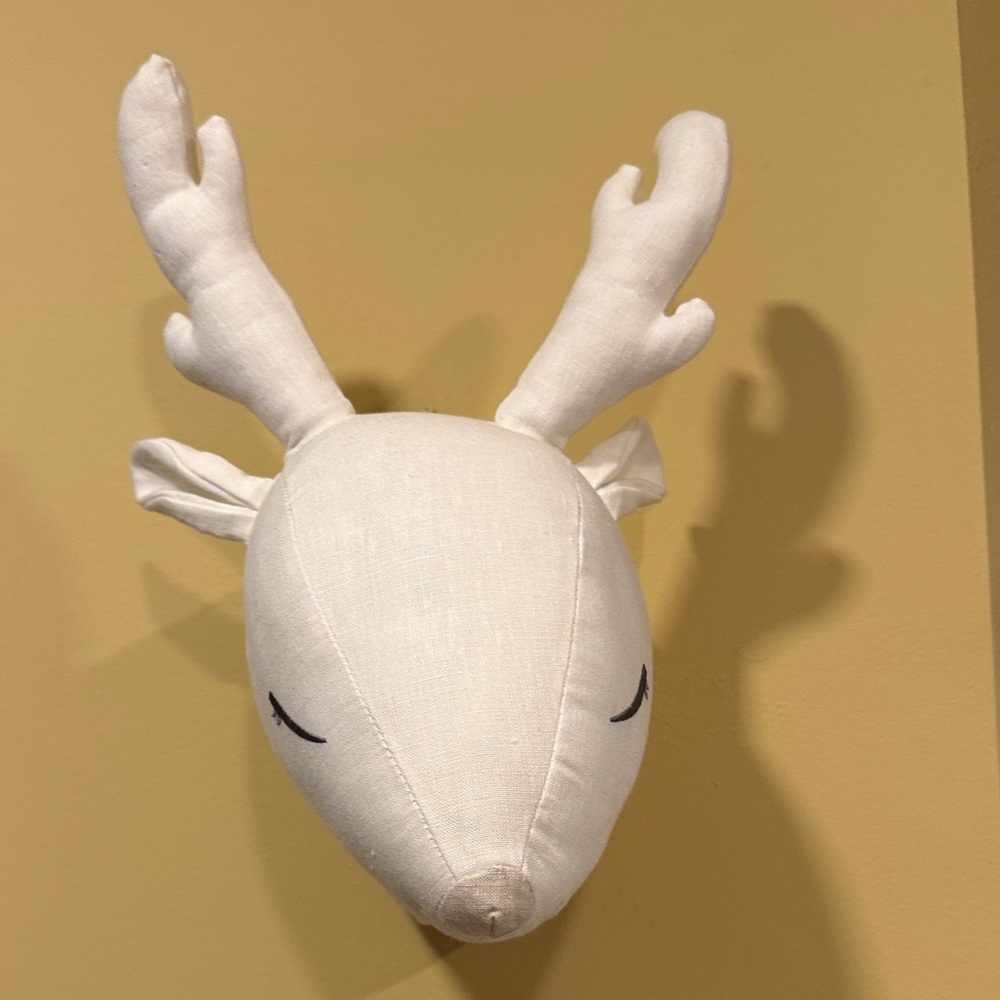 Reindeer Head Christmas Wall Decoration White Fabric “Stuffed”